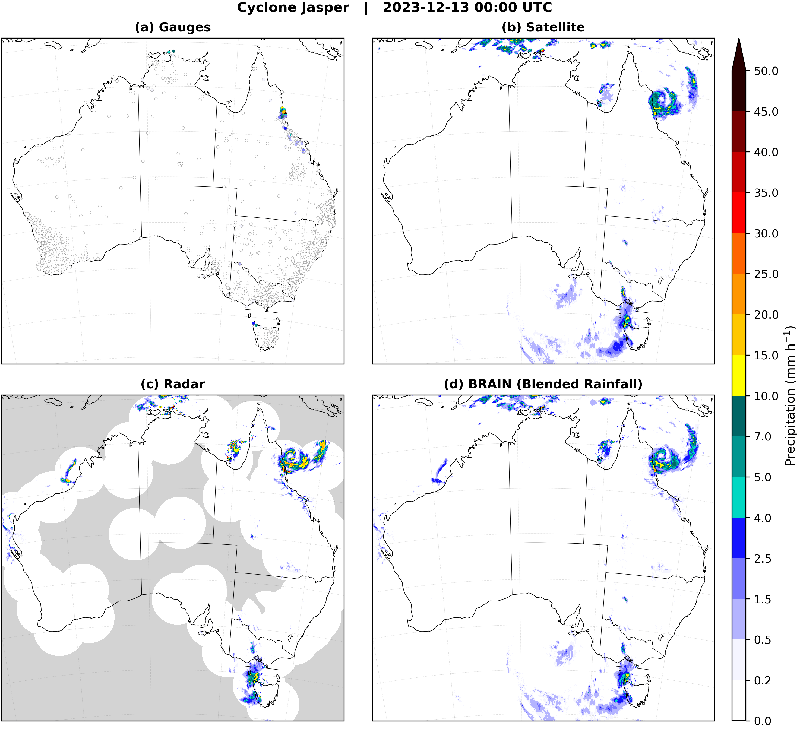BRAIN blended rainfall animation for Cyclone Jasper, December 2023